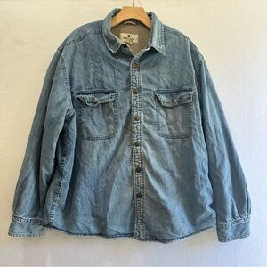 VTG Woolrich Men's Denim Fleece Lined Snap Front Overshirt Shacket Jacket Sz XL